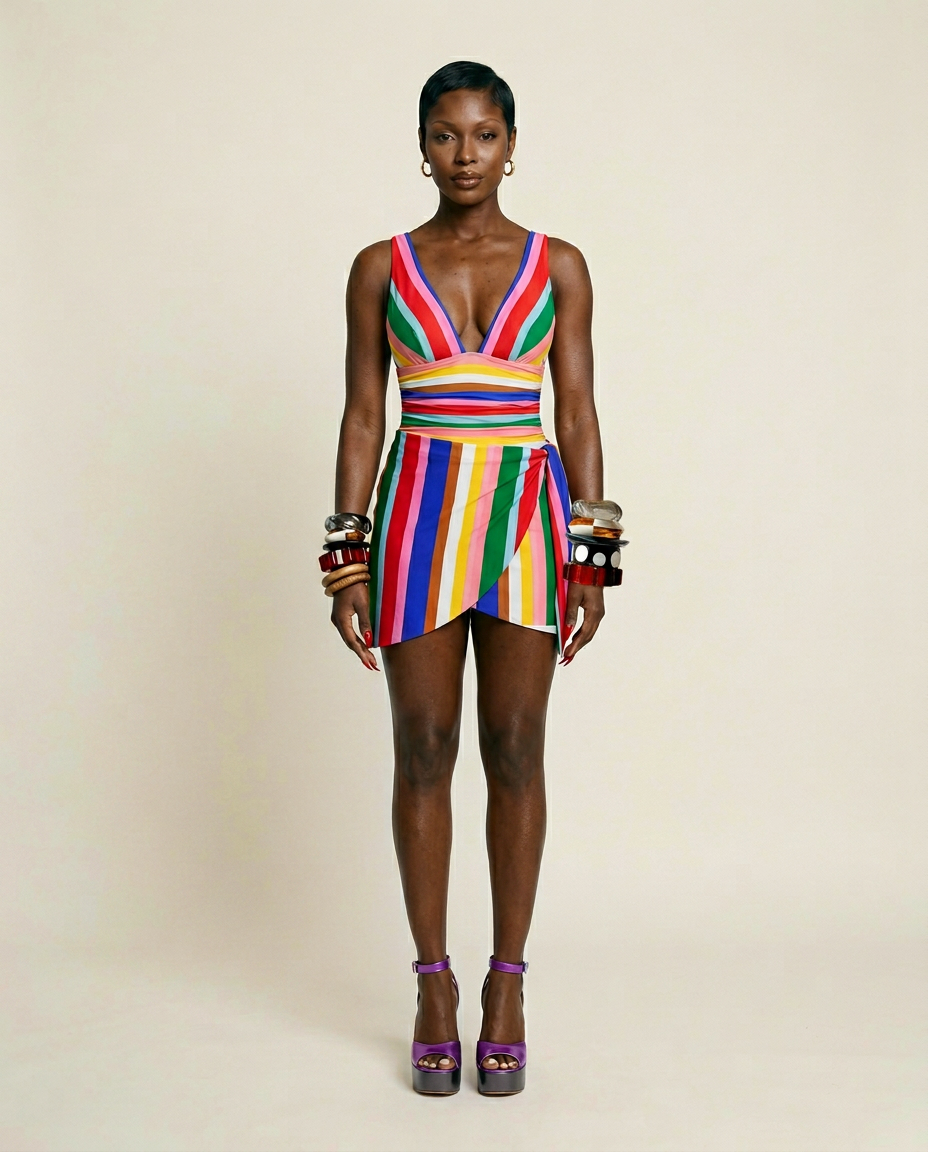 Vibrant Striped One-Piece Bikini Set