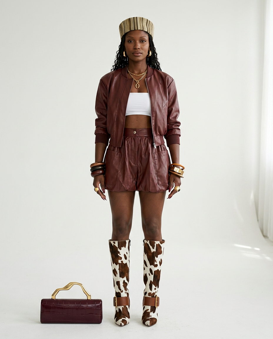 Audacious Faux Leather Two-Piece Set