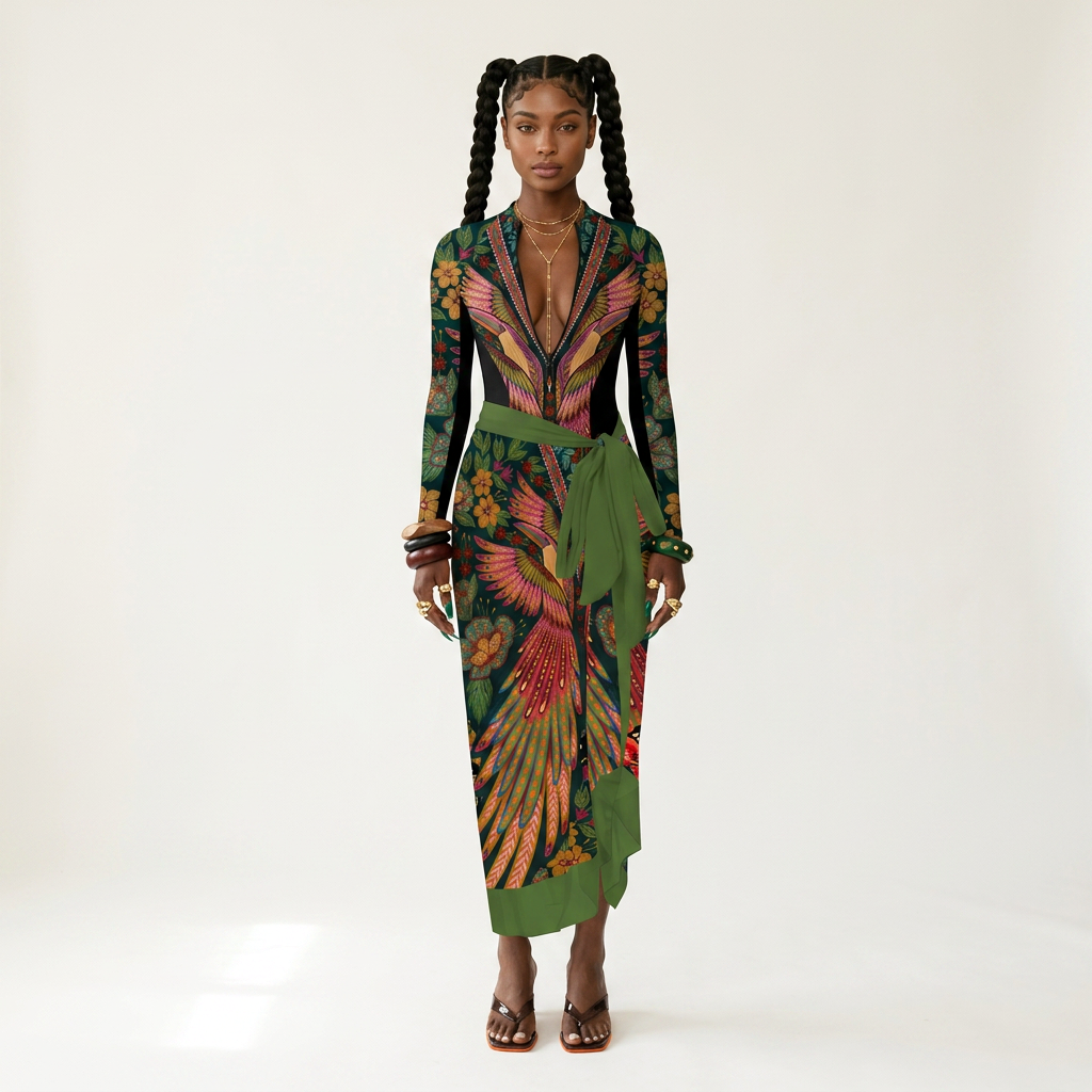 Wild Heart Printed Long-Sleeve One-Piece