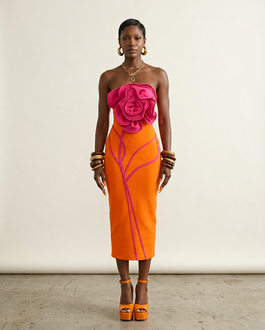 Vibrant Floral Strapless Maxi Dress