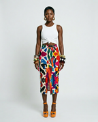 Vibrant Printed Split Denim Printed Skirt