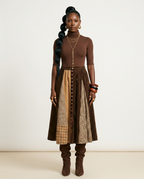 Grounded Plaid Patchwork A-Line Skirt