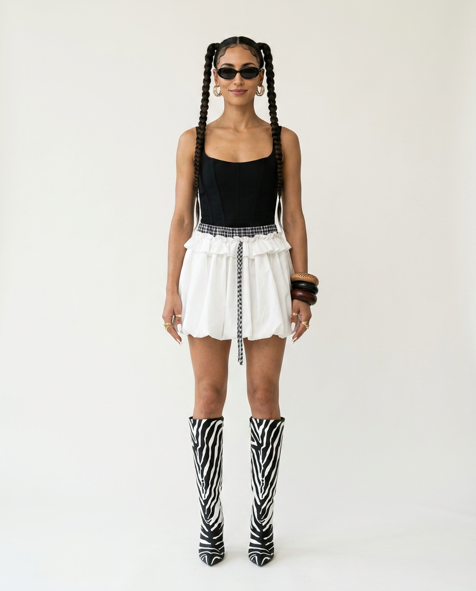 Free Spirit Ruffle Patchwork Mini Skirt