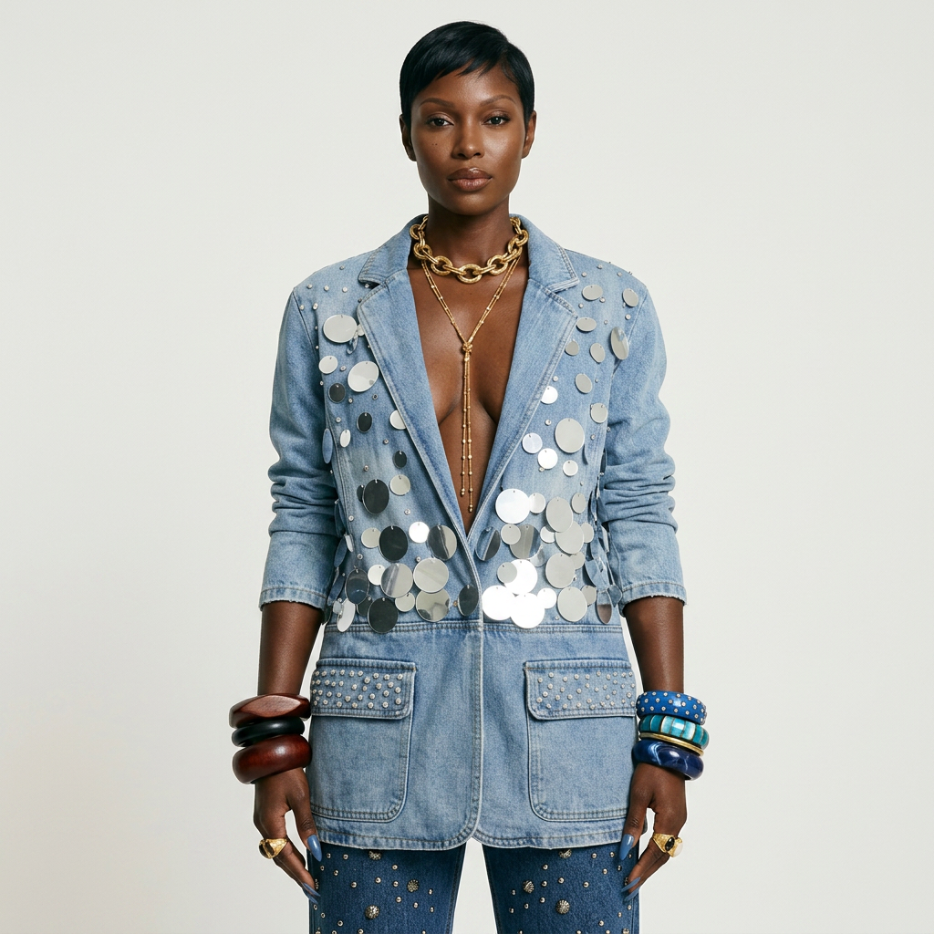 Audacious Sequin Denim Blazer