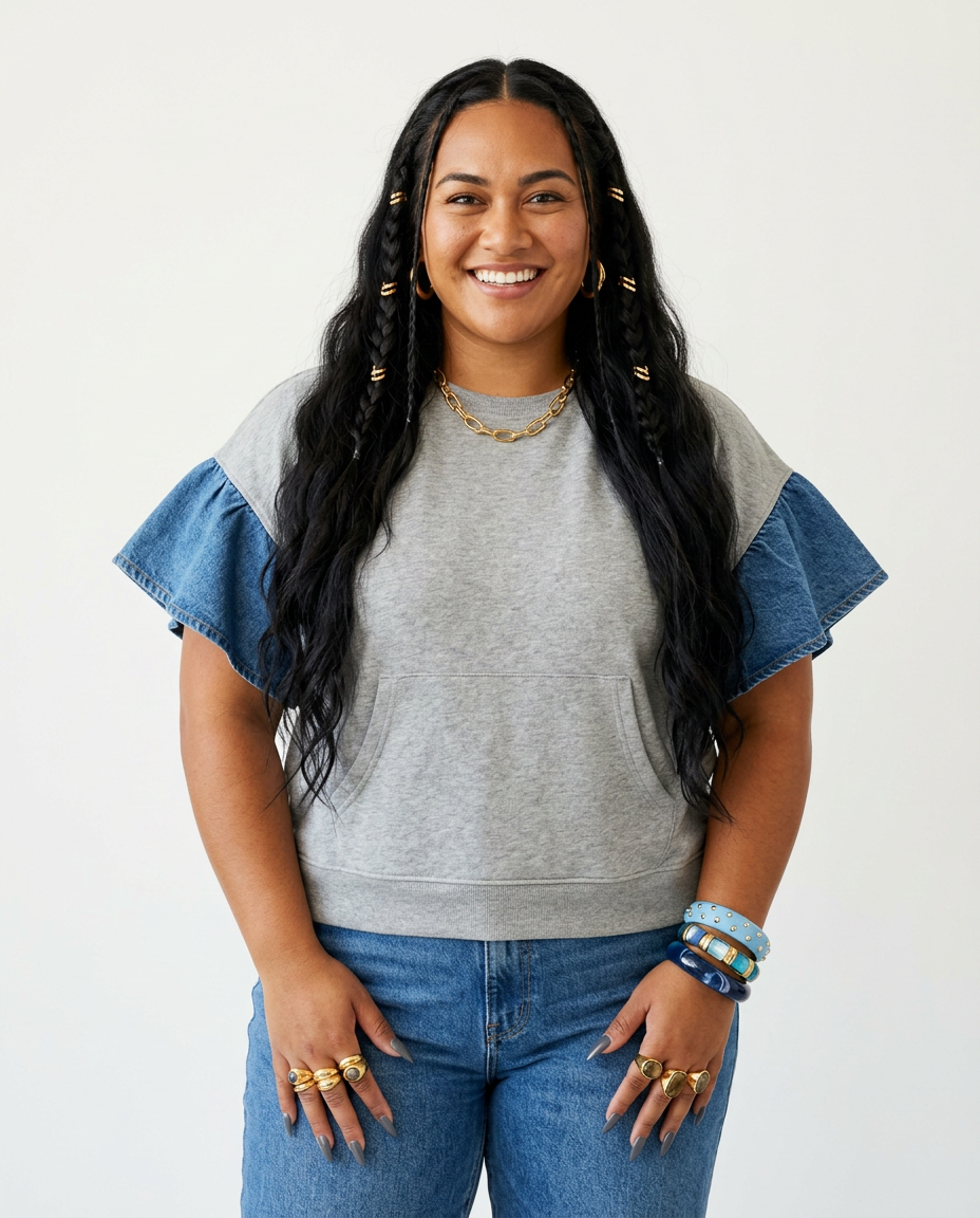 Audacious Denim Ruffle T-Shirt