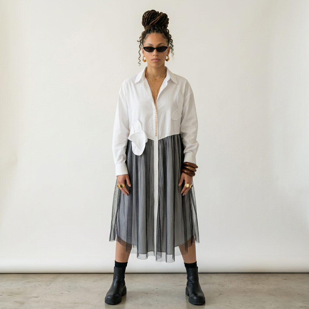 Unique Mesh Patchwork Shirt Dress