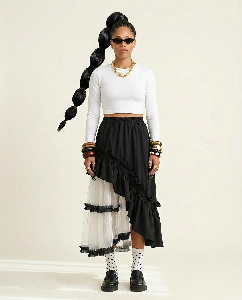 Unique Irregular Ruffle Mesh Skirt