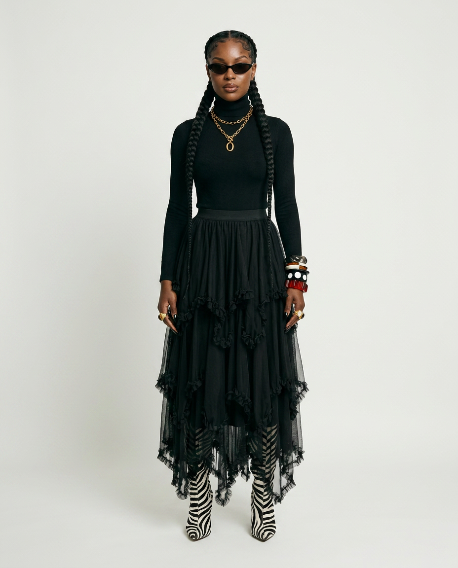 Audacious Asymmetrical Mesh Skirt
