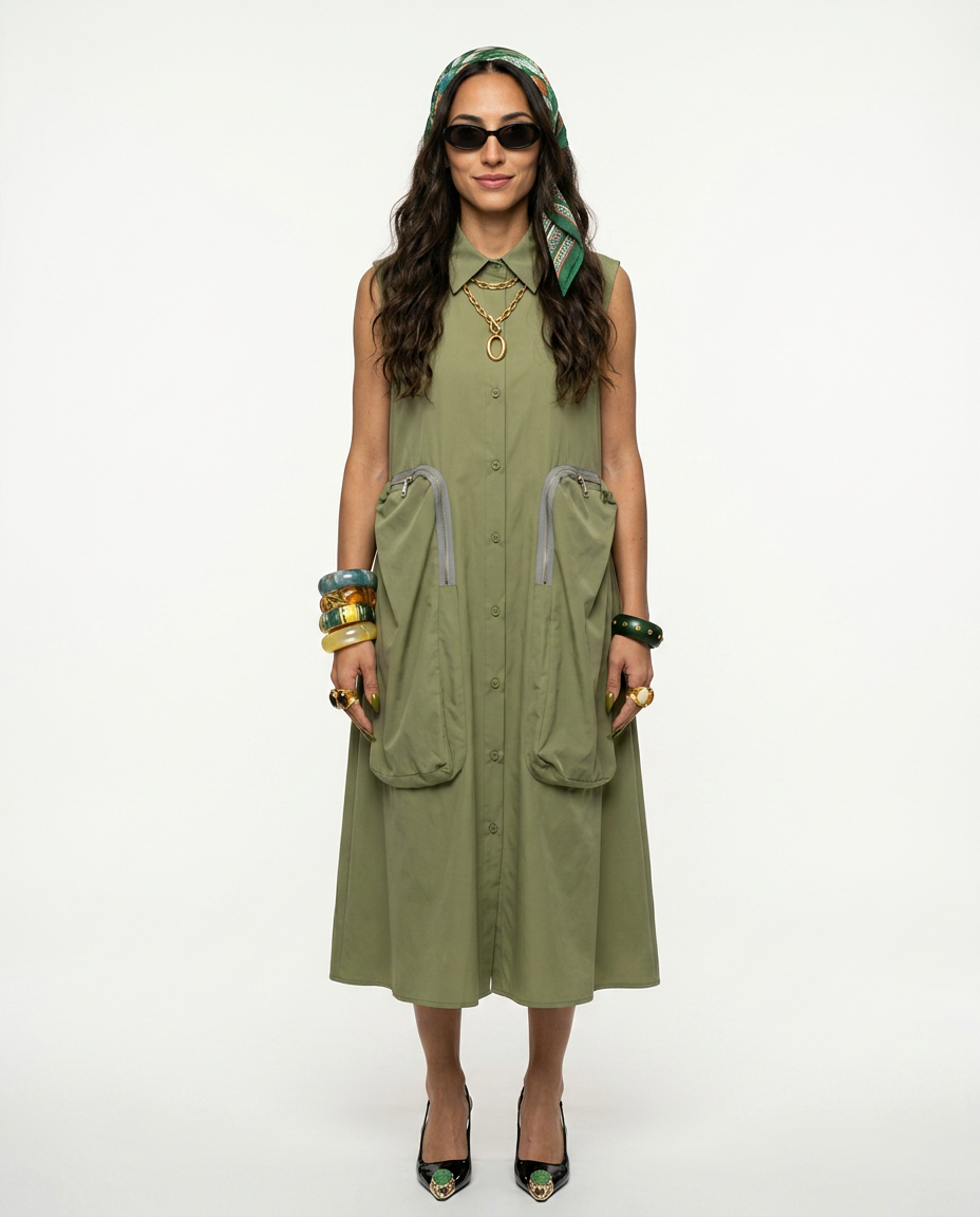 Confident Sleeveless Pocketed Shirt Dress