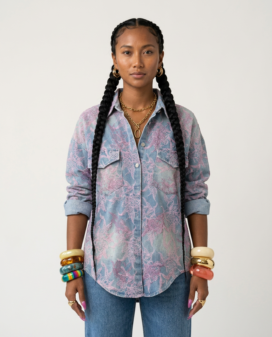 Wanderlust Embroidered Denim Blouse