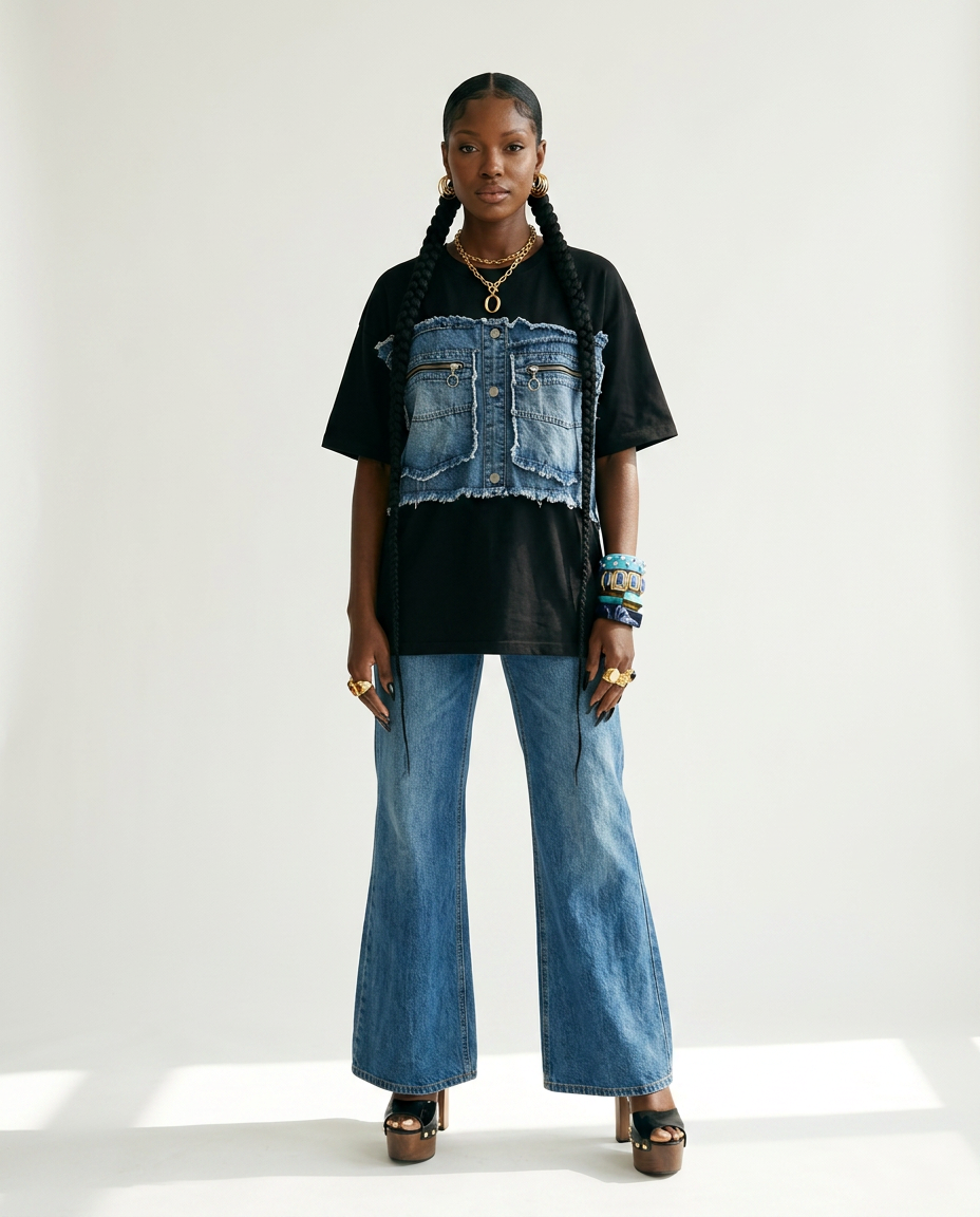 Audacious Patchwork Denim T-Shirt