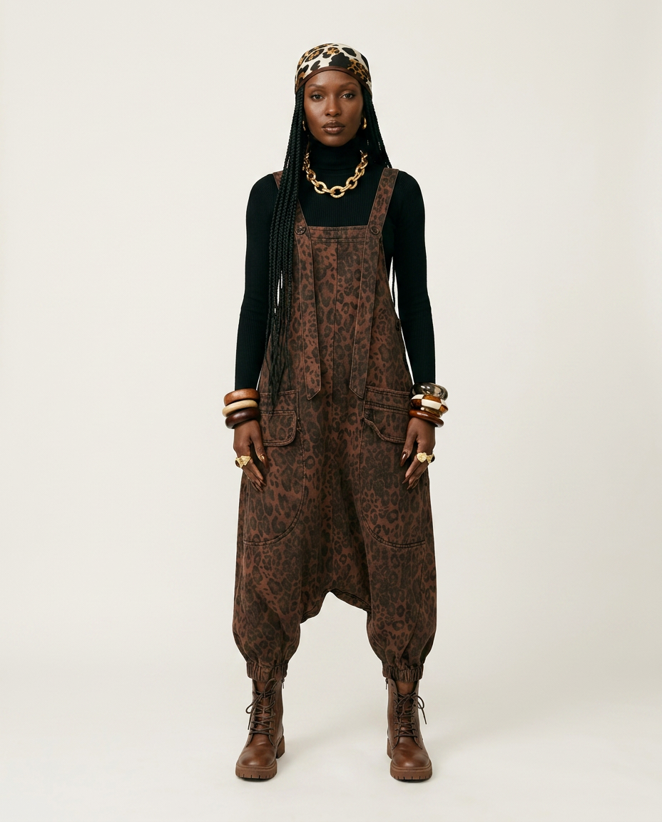 Fierce Leopard Print Overalls
