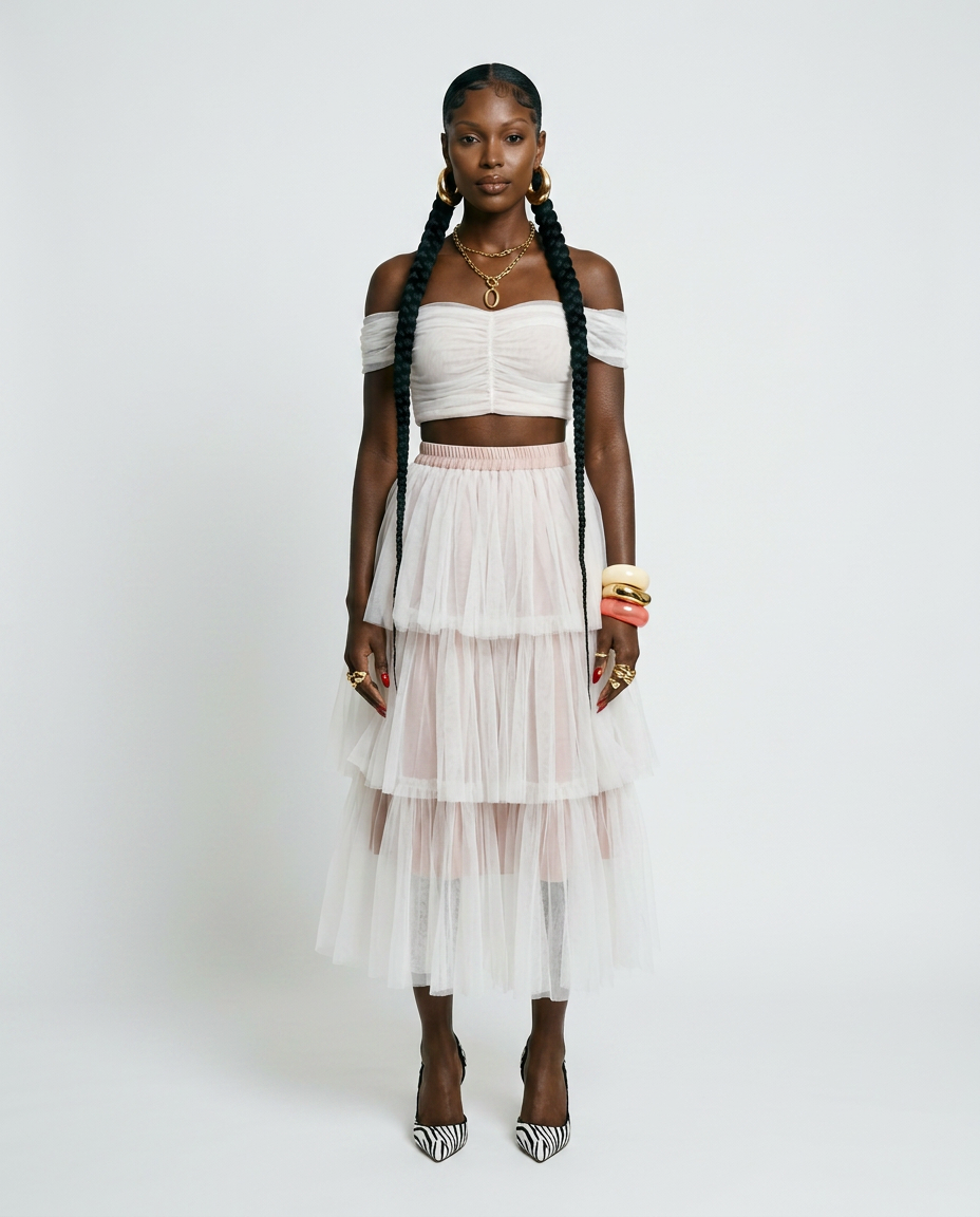 Liberated Mesh Tiered A-Line Skirt