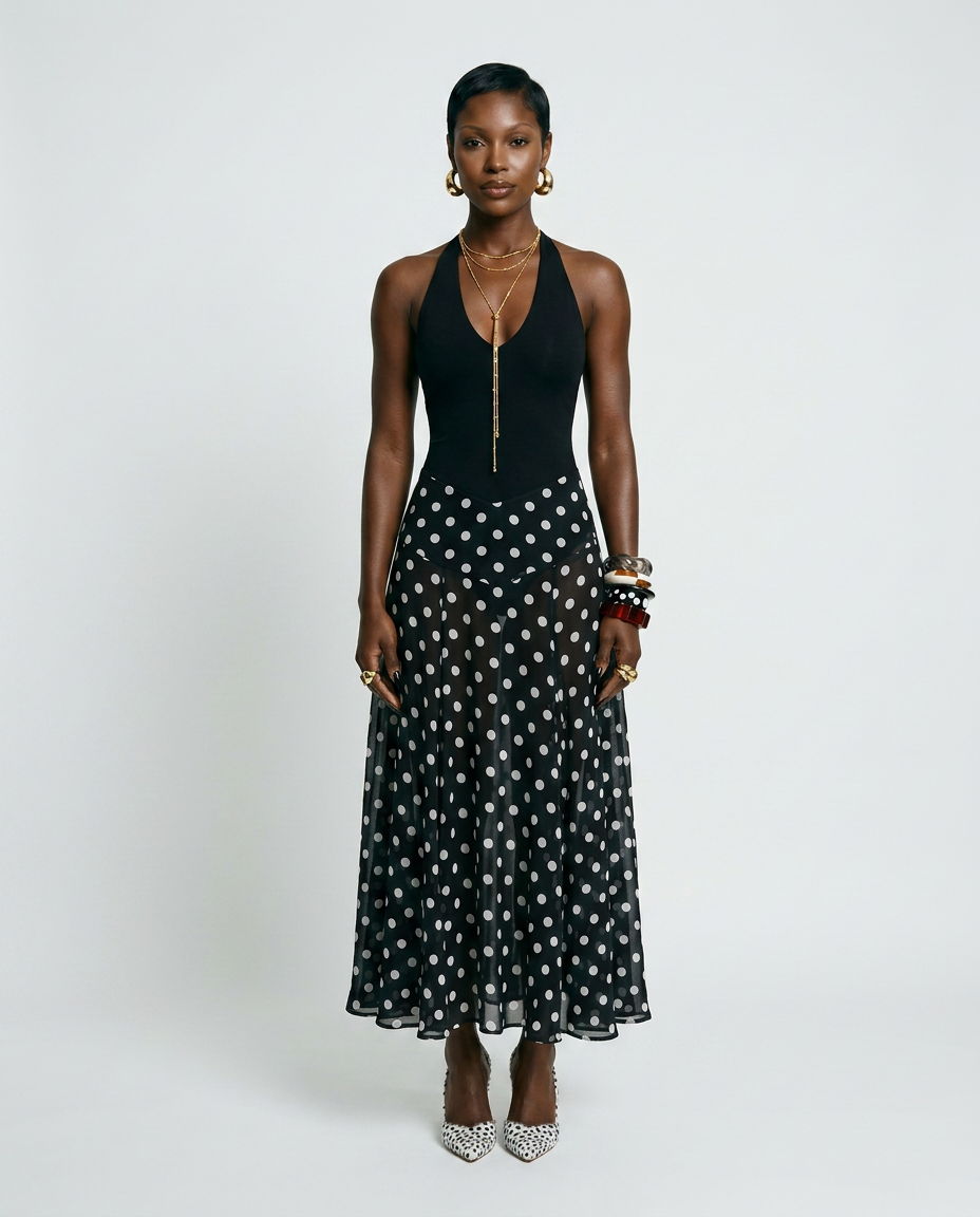 Free Spirit Polka Dot Halter Maxi Dress