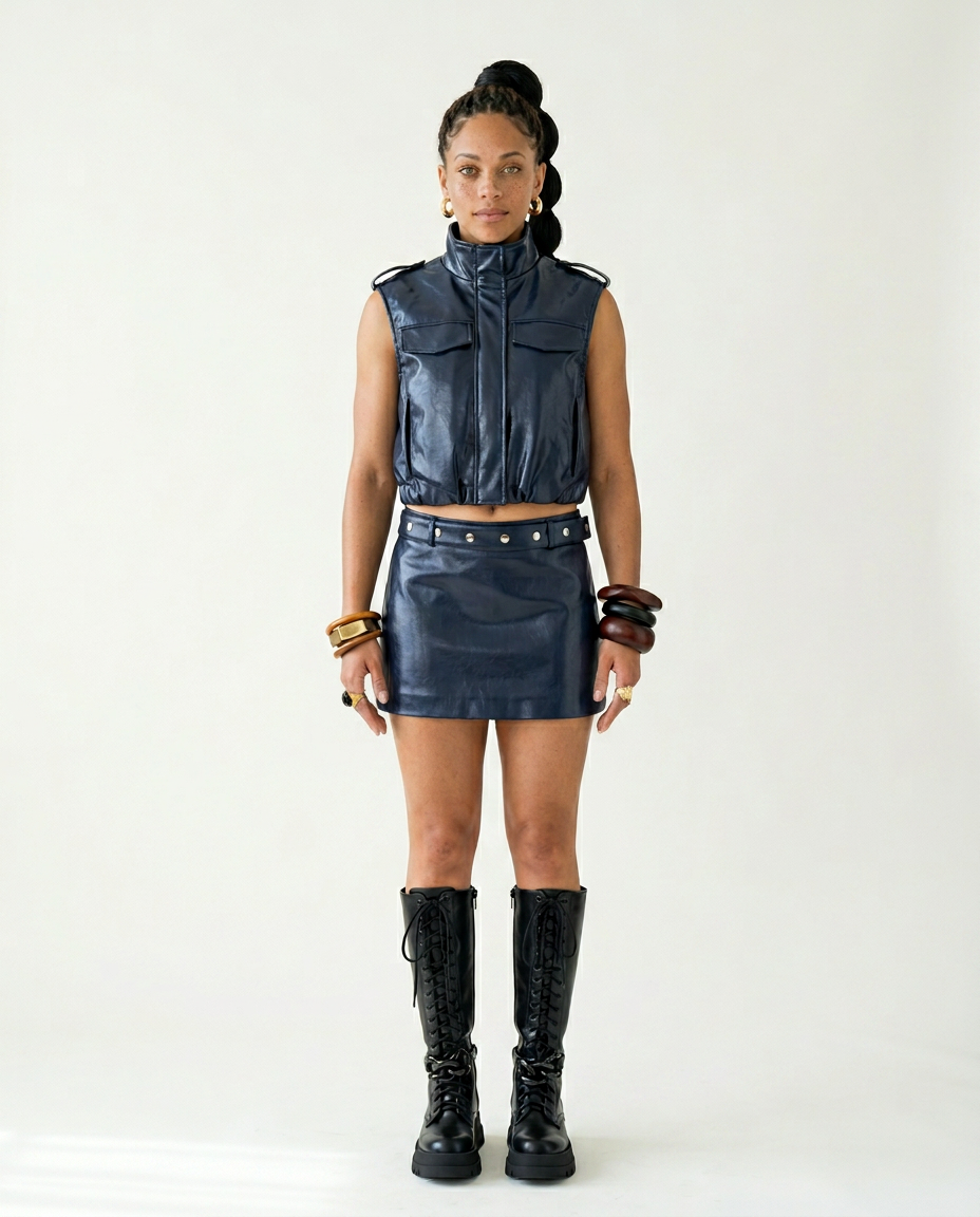 Daring Faux Leather Two-Piece Set