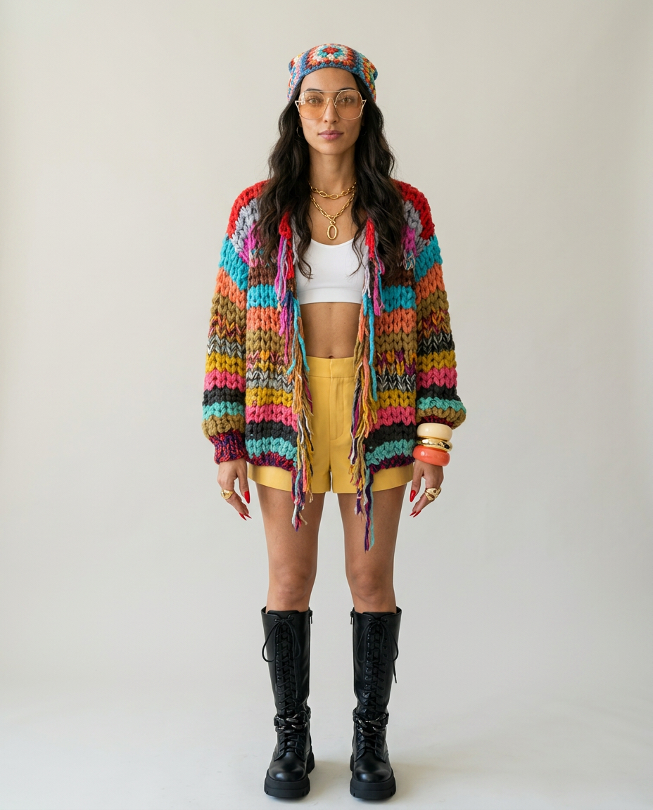 Vibrant Striped Tassel Cardigan