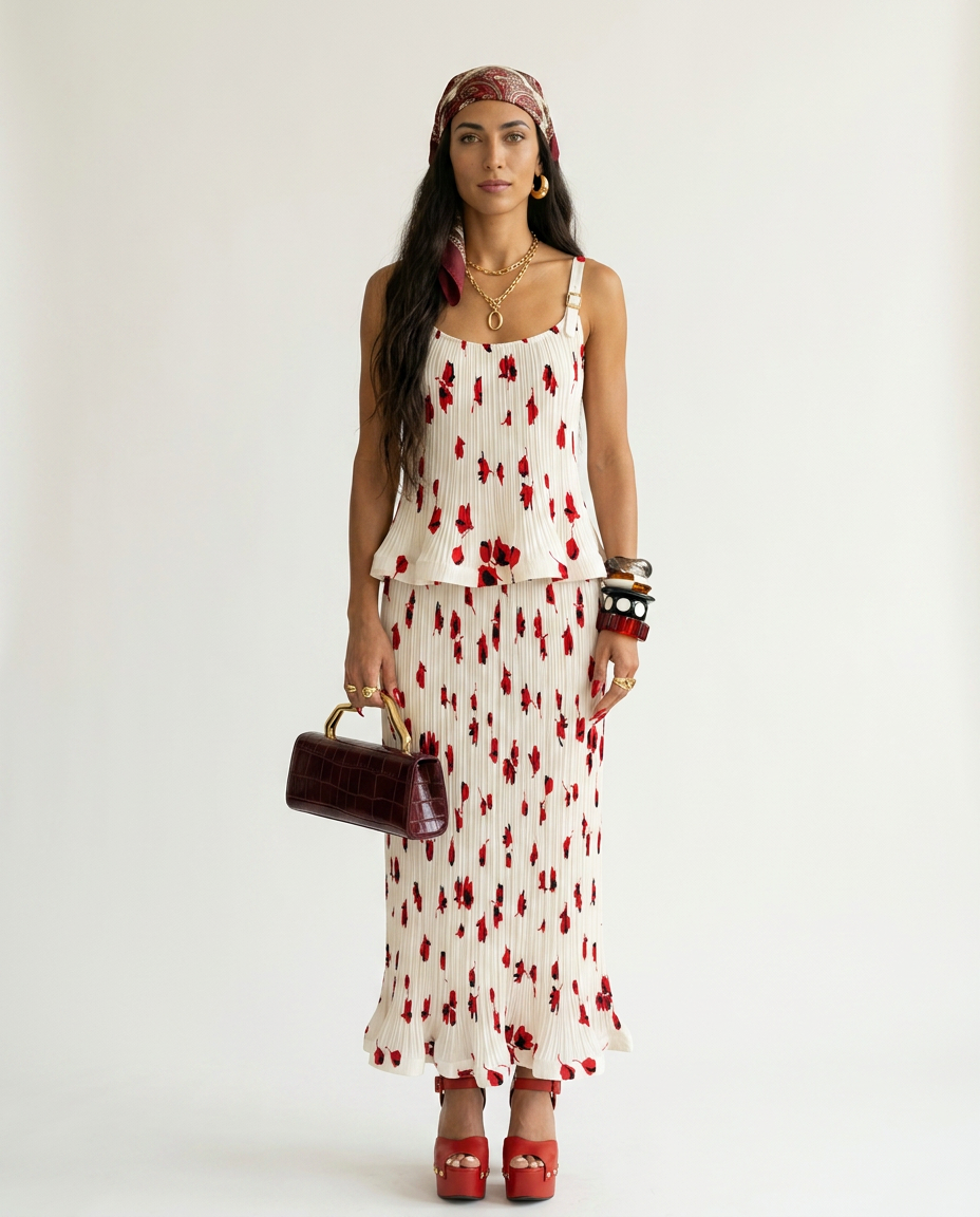 Free Spirit Pleated Floral Two-Piece Set