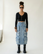 Audacious Denim Cargo Midi Skirt