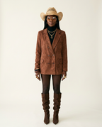 Confident Double Breasted Faux Suede Blazer