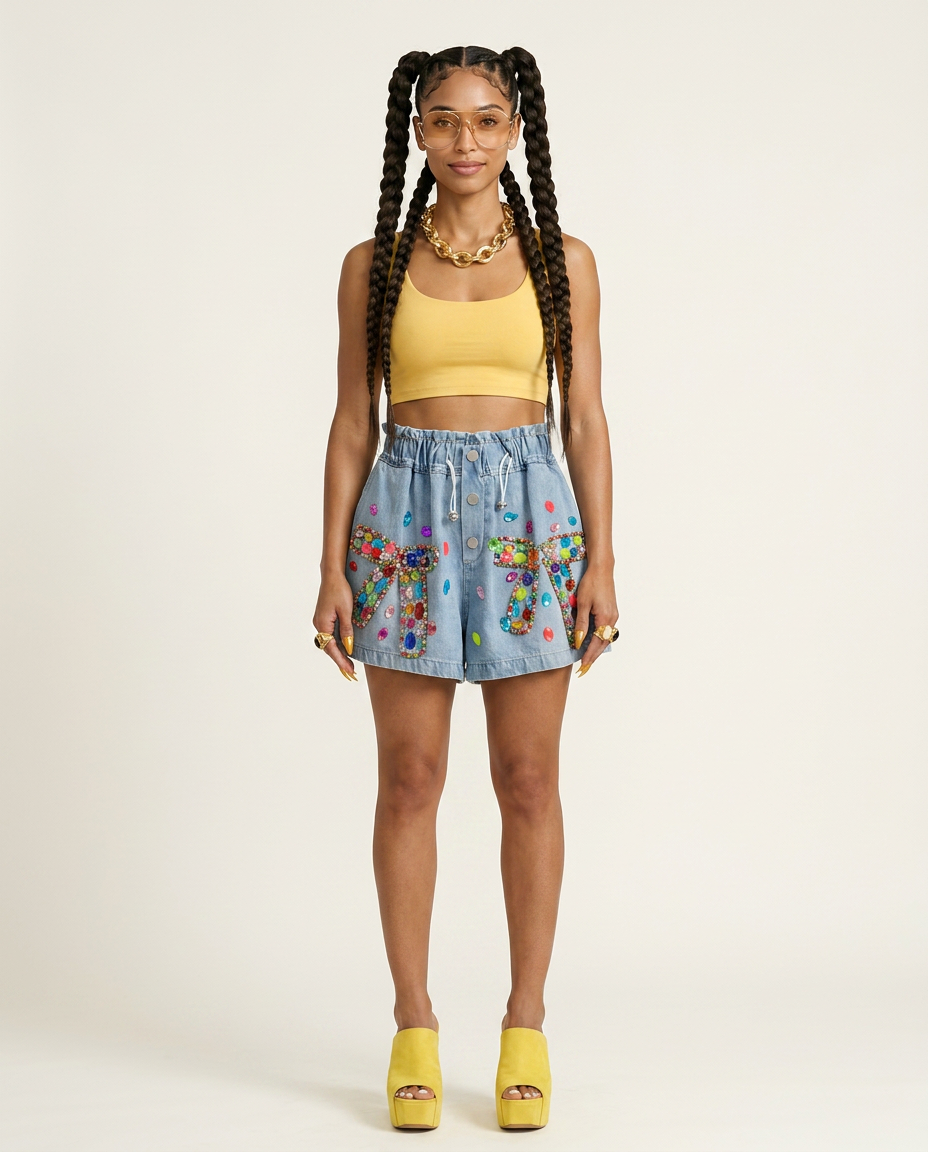 Vibrant Crystal Denim Shorts