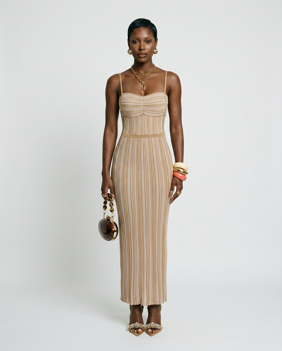 Elegant Striped Knit Maxi Dress