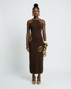 Magnetic Gold Cutout Halter Maxi Dress