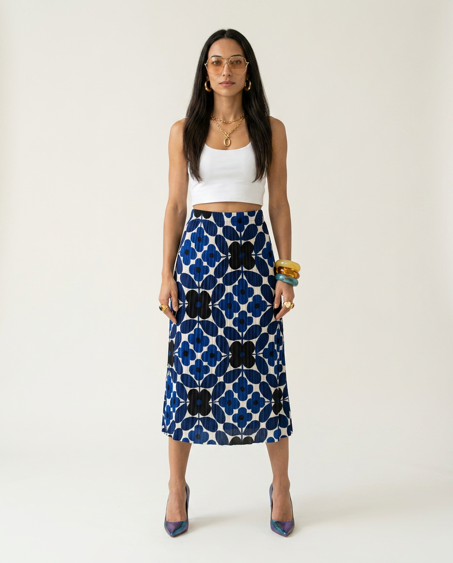 Free Spirit Printed Pleated A-Line Skirt