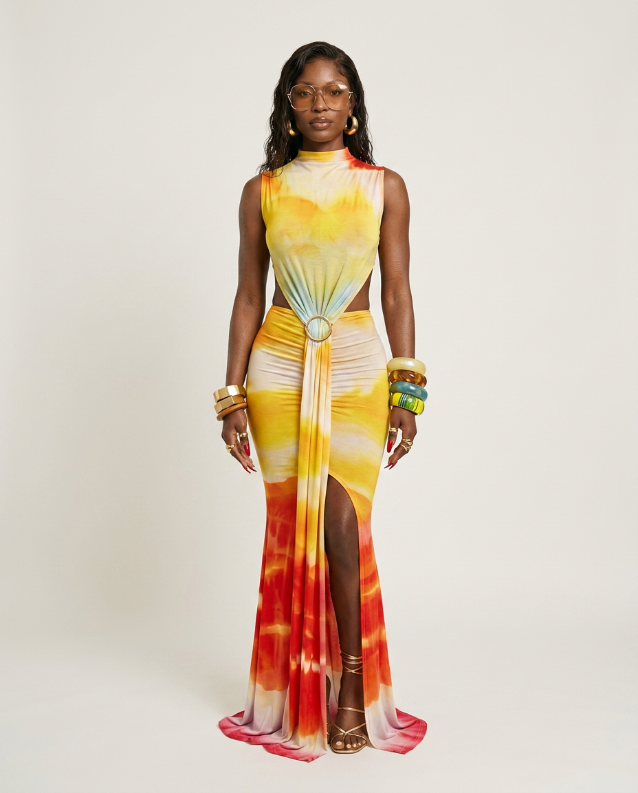 Radiant Printed Bodycon Maxi Dress