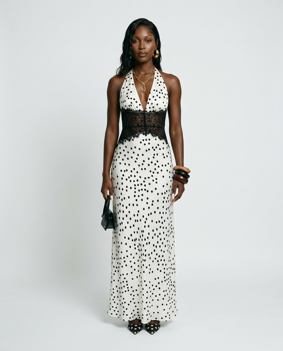 Radiant Lace Polka Dot Maxi Dress