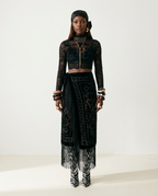 Divine Velvet Fringe Midi Skirt