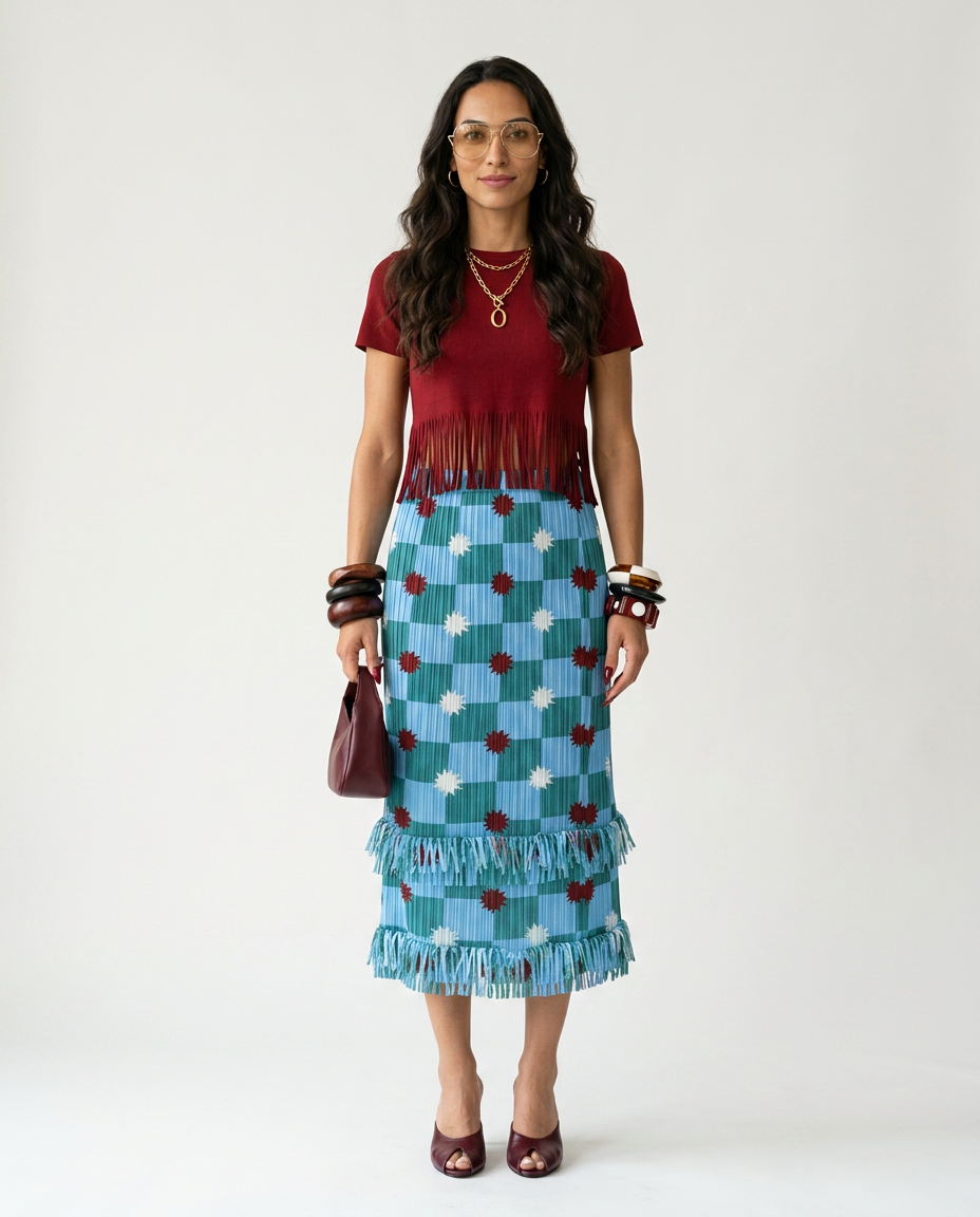Spirited Plaid Tassel Midi Skirt