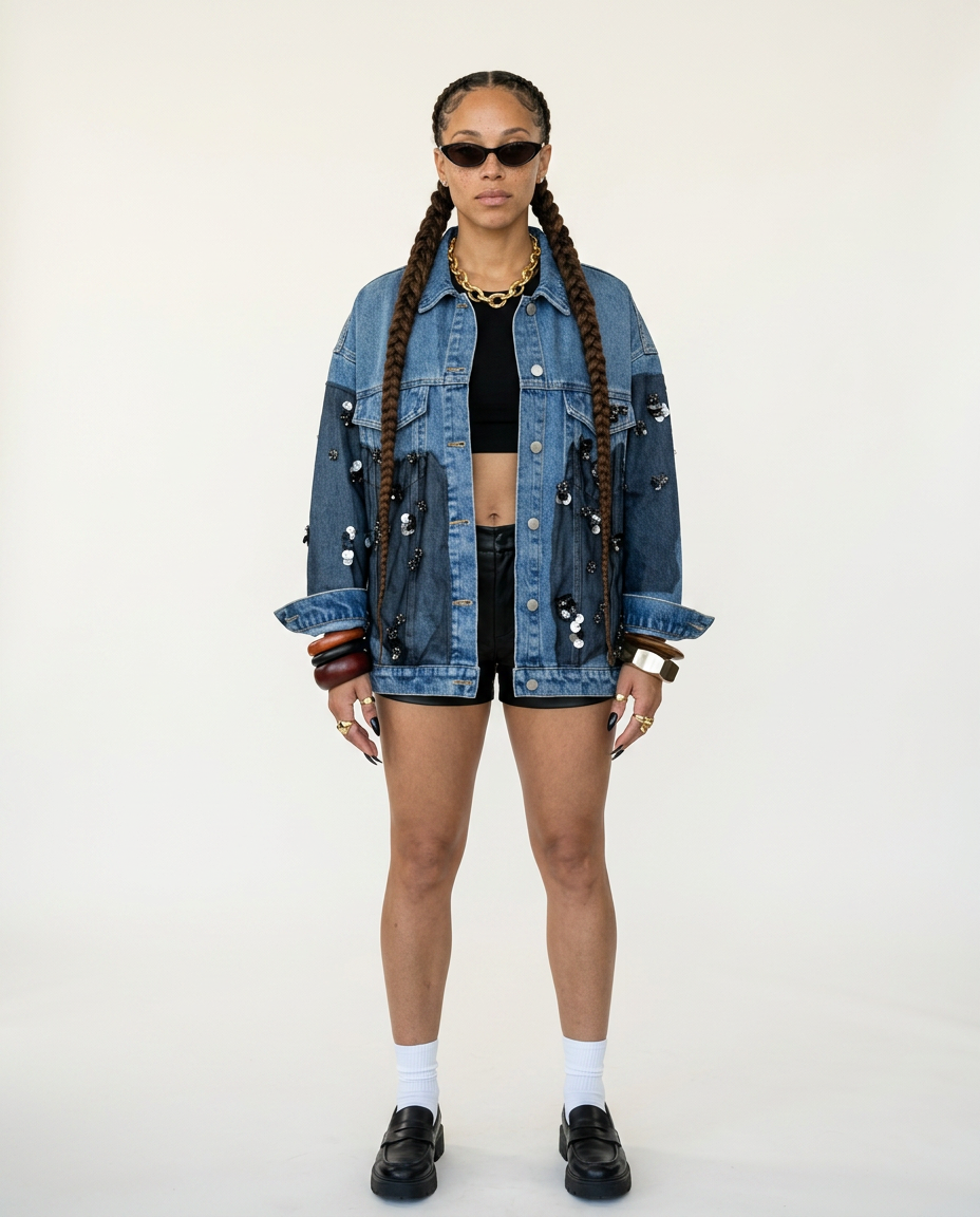 Audacious Patchwork Sequin Denim Jacket