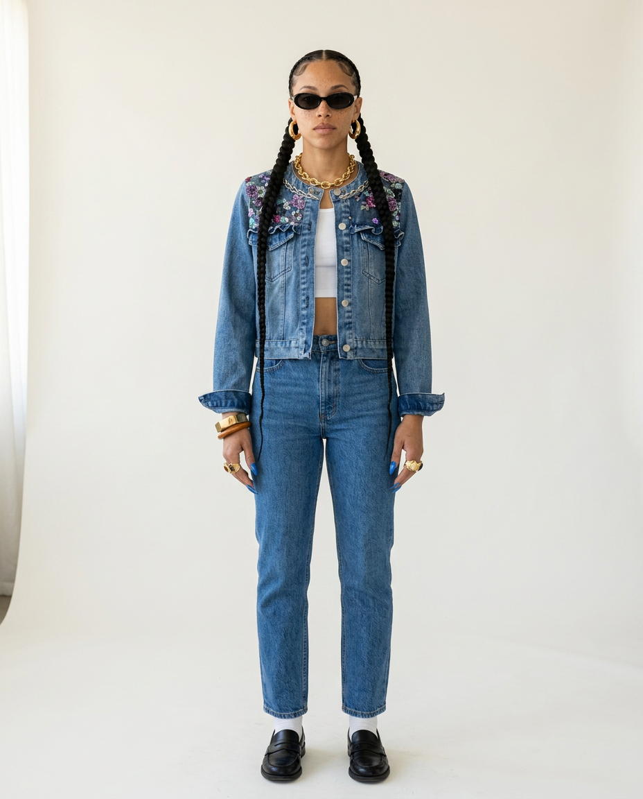 Daring Embroidered Floral Denim Jacket