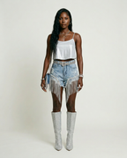 Radiant Beaded Tassel Denim Shorts