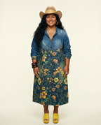 Adventurous Printed Denim Trench Coat