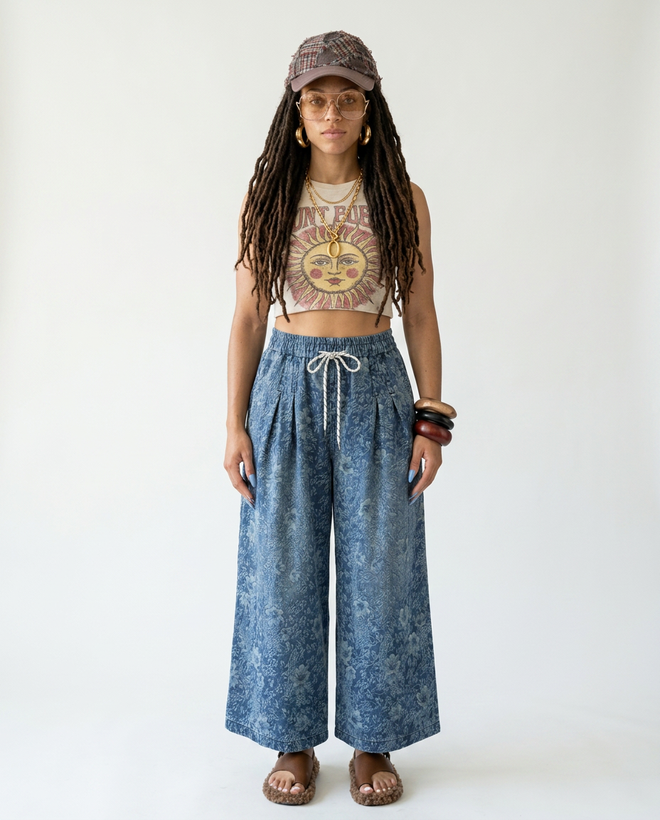 Boundless Printed Denim Wide Leg Jeans