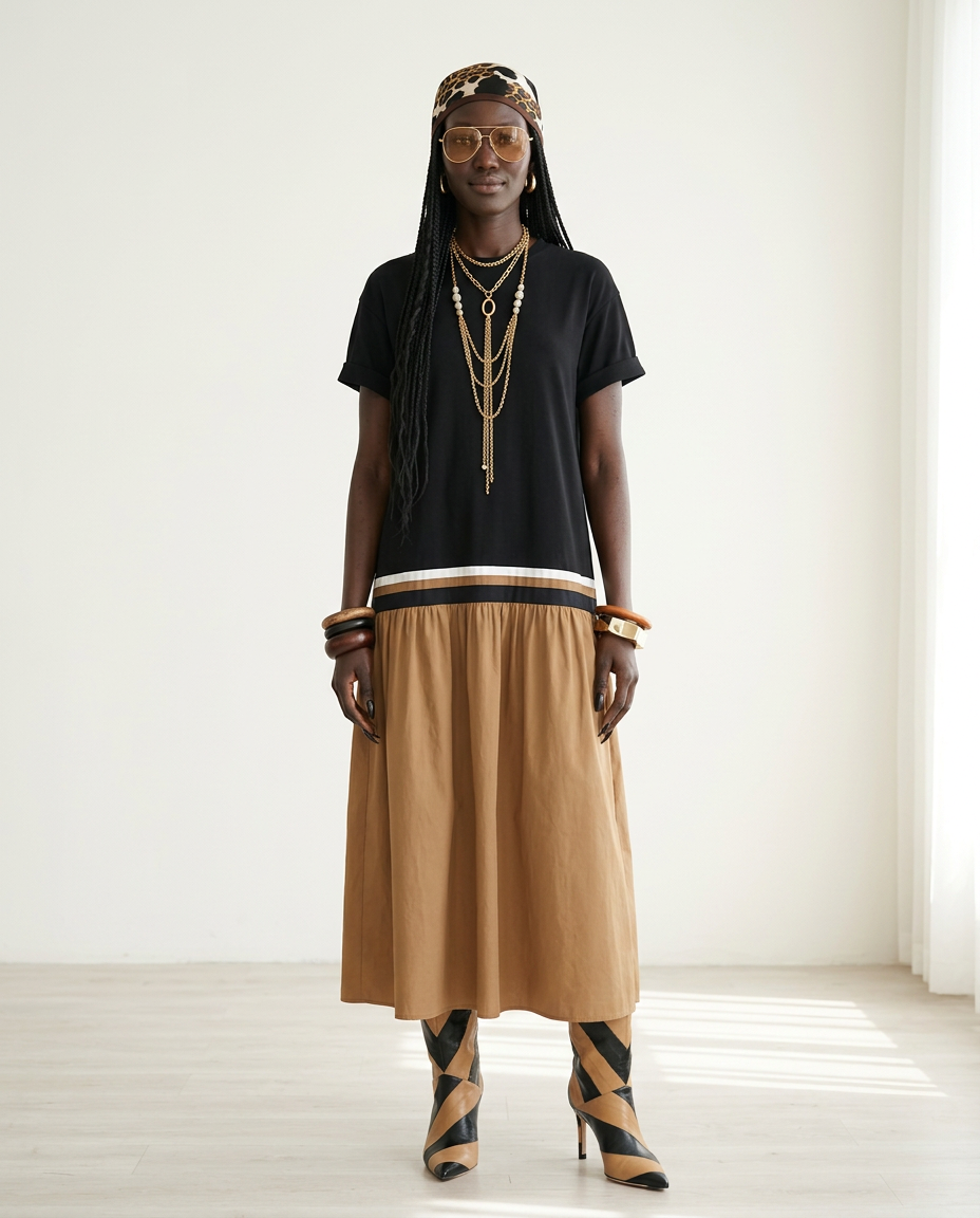 Grounded Patchwork Loose Maxi Dress