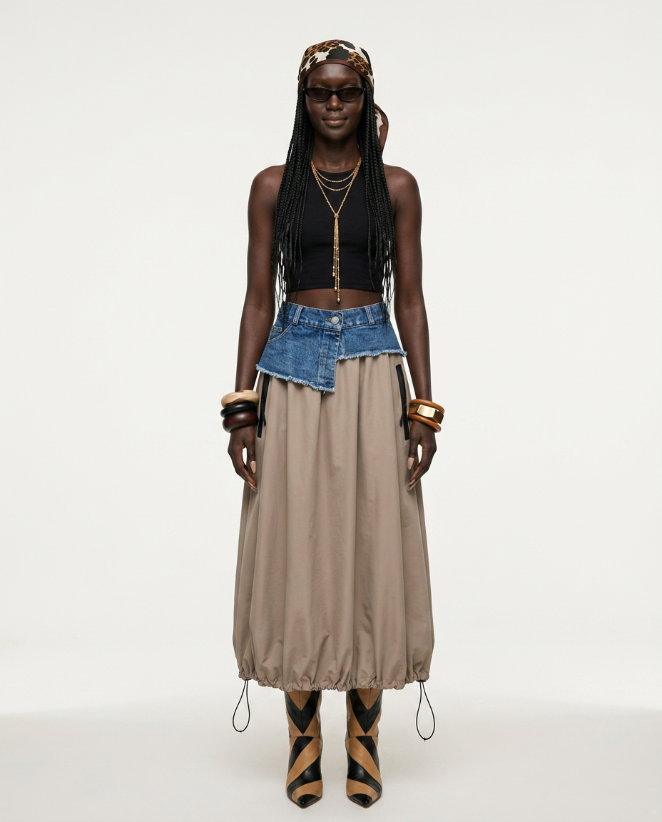 Adventurous Patchwork Denim Skirt