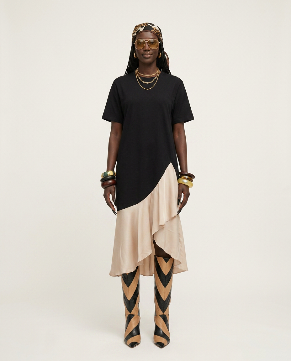 Grounded Cotton Patchwork Maxi Dress