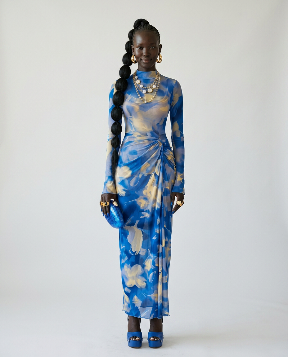 Wild Heart Printed Ruched Maxi Dress