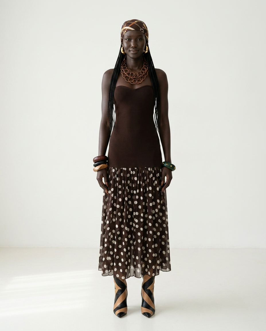 Radiant Polka Dot Pleated Maxi Dress